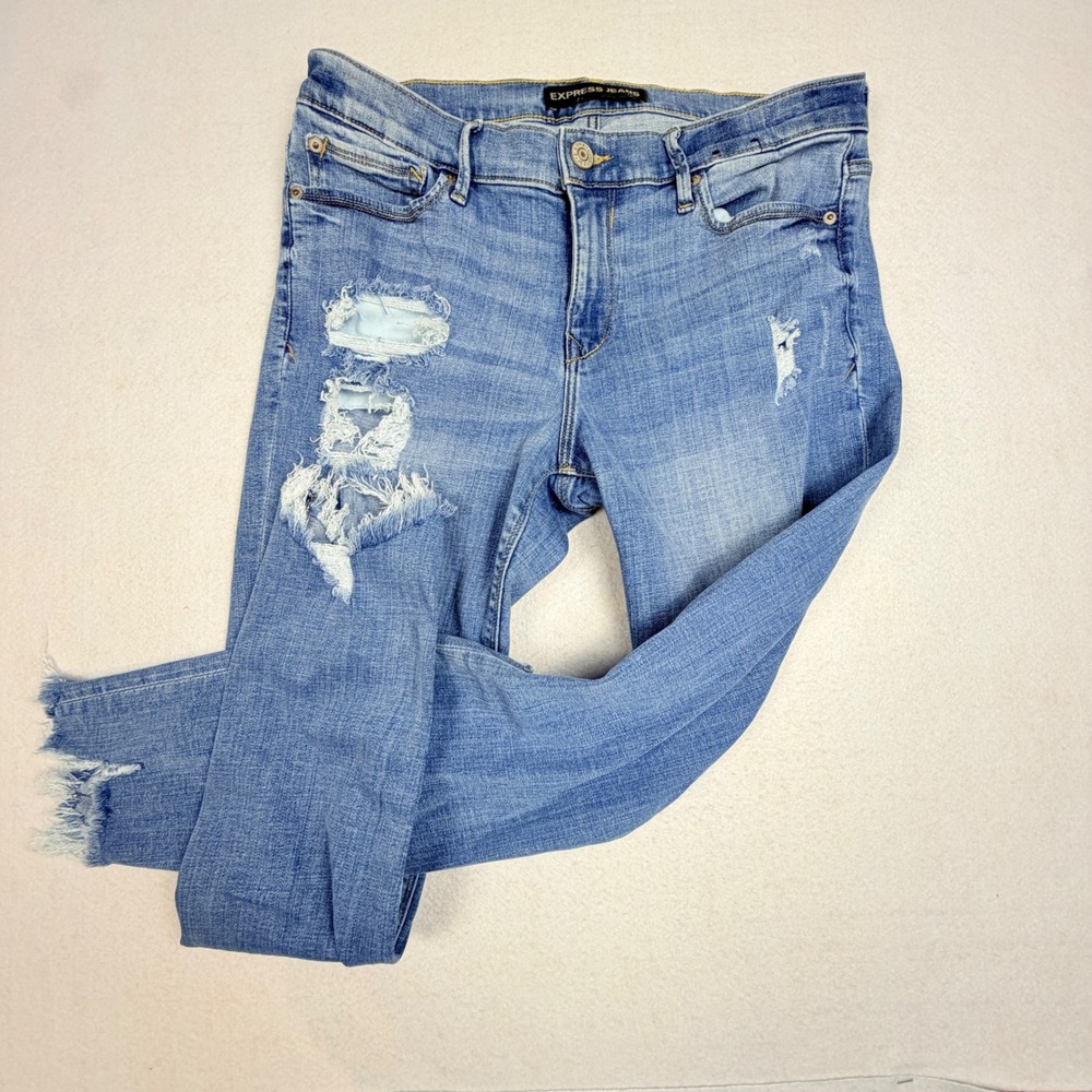 Express Jeans Performance Stretch Ankle Legging‎ Mid Rise Distressed Blue 12R